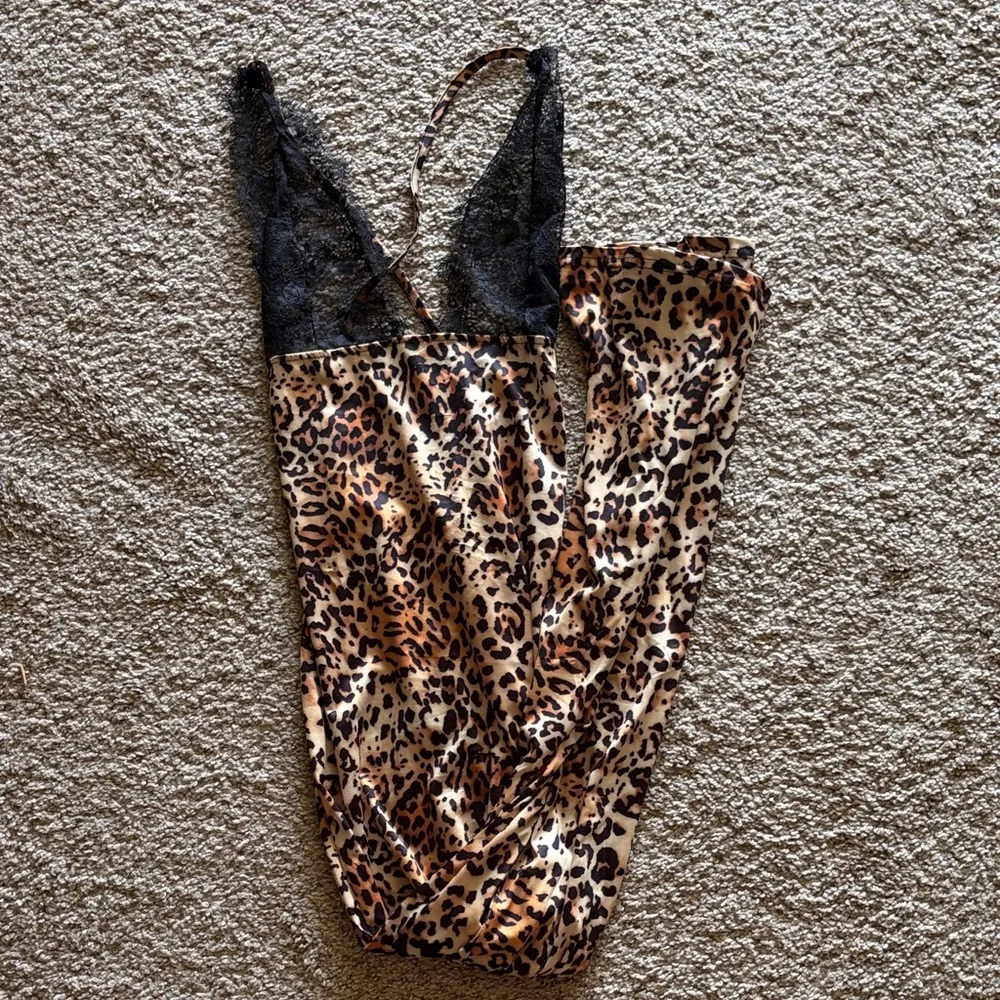 Source Unknown Leopard Print Maxi Dress with Black Lace - Picture 1 of 3